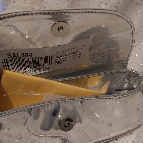 Nina Crystal Flap Mirror Metallic Patent Clutch Bag - Silver - Picture 8 of 8